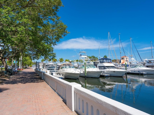 view of dock featuring a water view