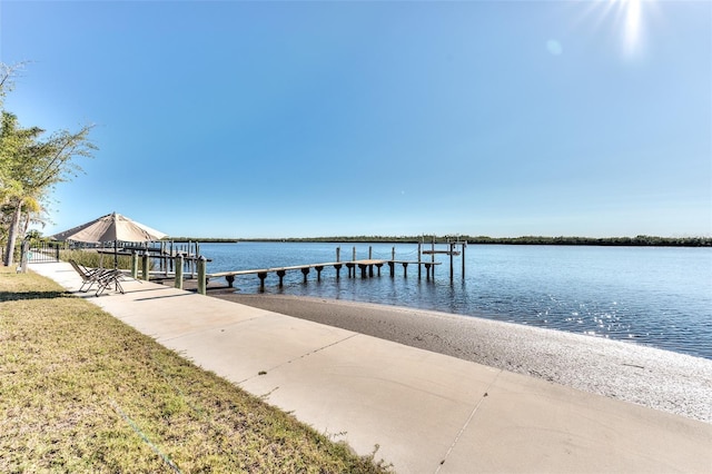 dock area featuring a water view