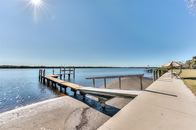 view of dock featuring a water view