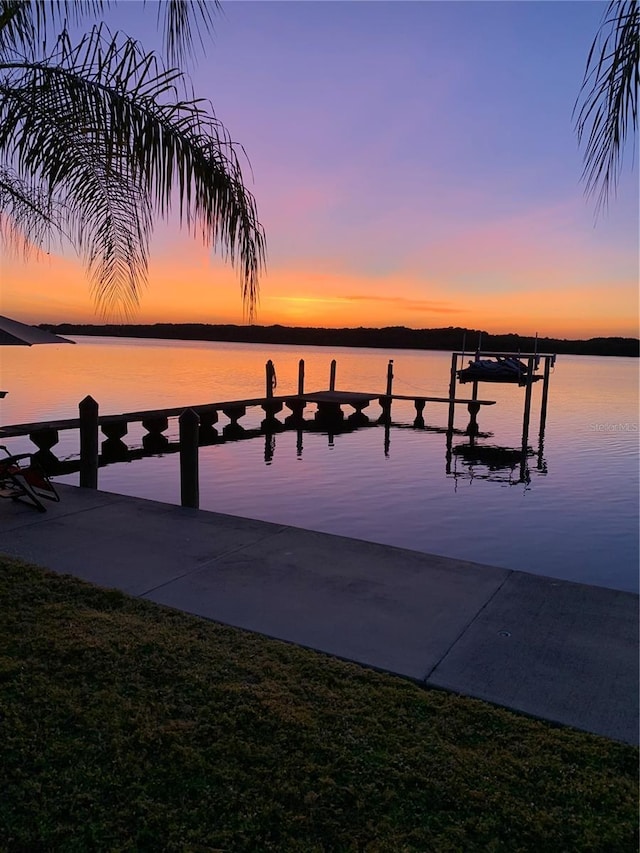 view of dock with a water view