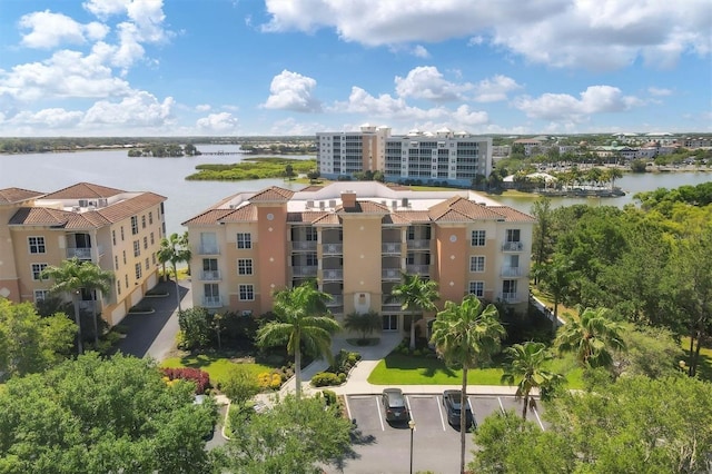 aerial view with a water view