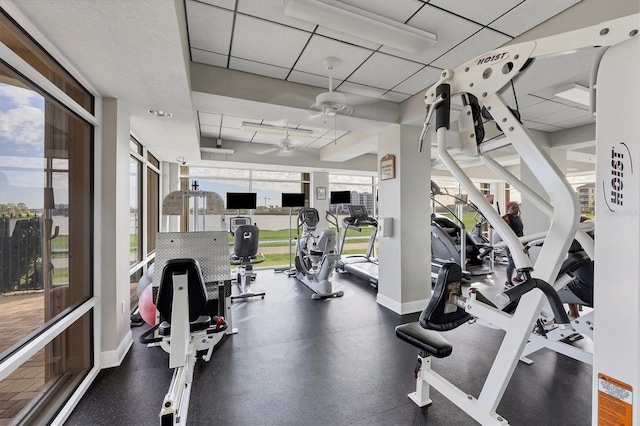 gym featuring a ceiling fan