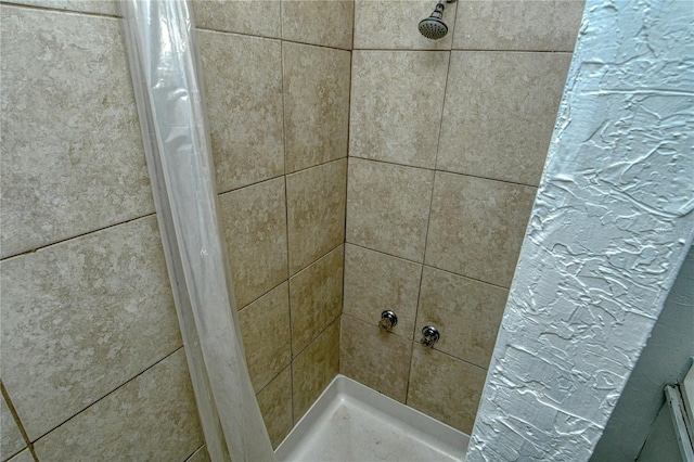 interior details featuring curtained shower