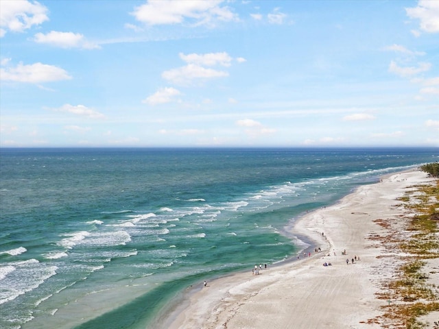 view of water feature with a beach view