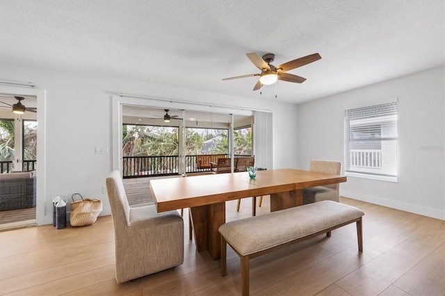 dining area featuring light hardwood / wood-style floors and a textured ceiling