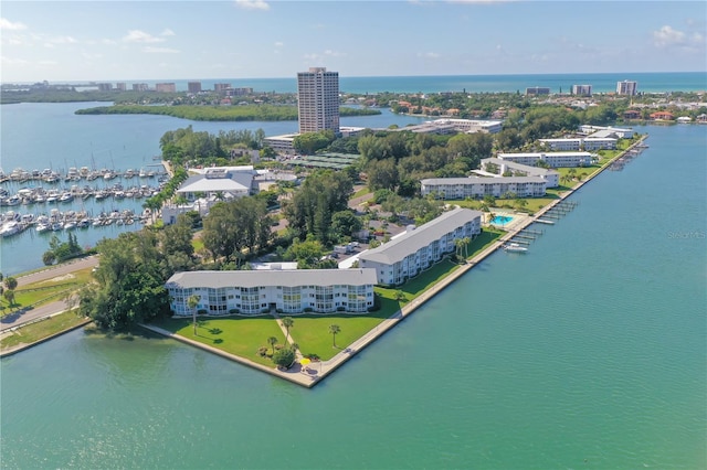 bird's eye view featuring a water view