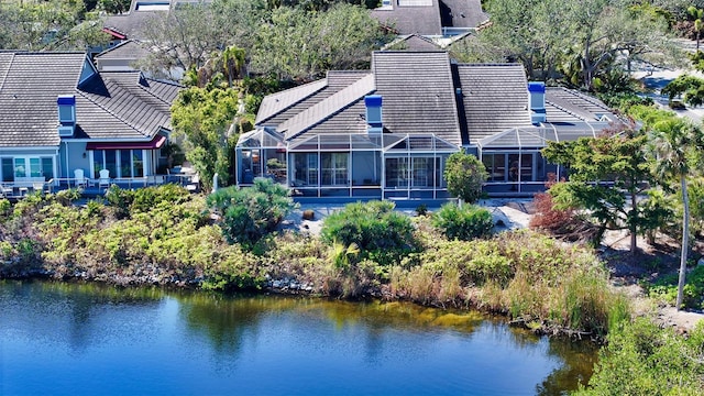 aerial view with a water view