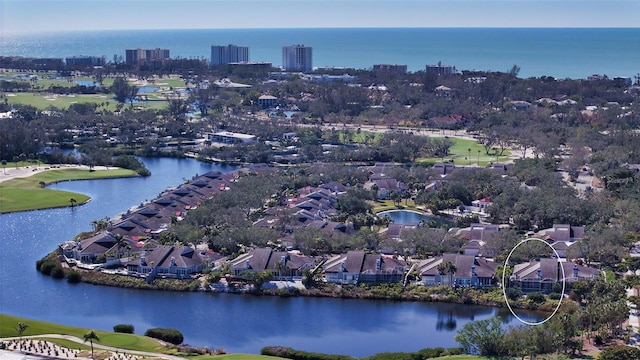 bird's eye view featuring a water view