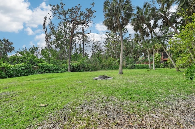 view of yard with a fire pit