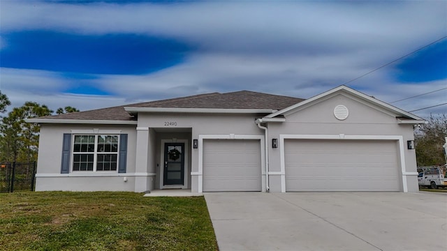 view of front of property with a garage and a front yard