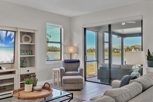 living room with a water view