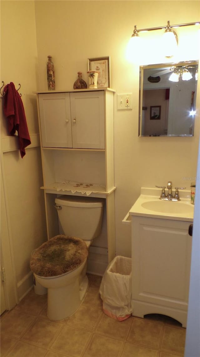 bathroom featuring tile patterned floors, vanity, and toilet