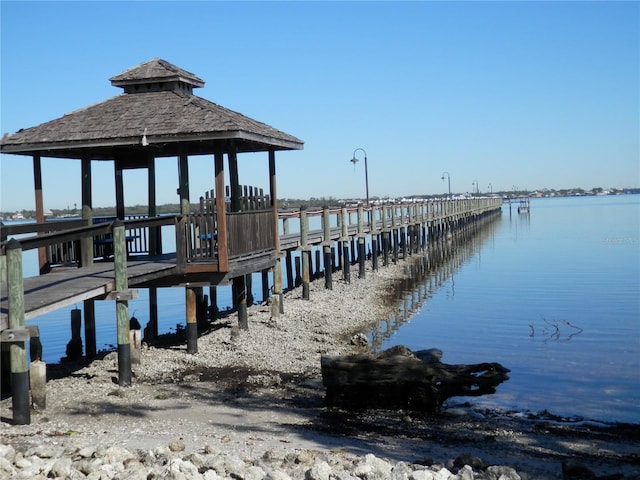 dock area with a water view