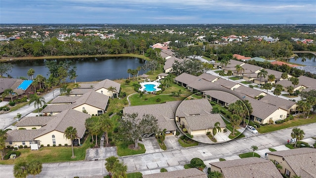 bird's eye view featuring a water view