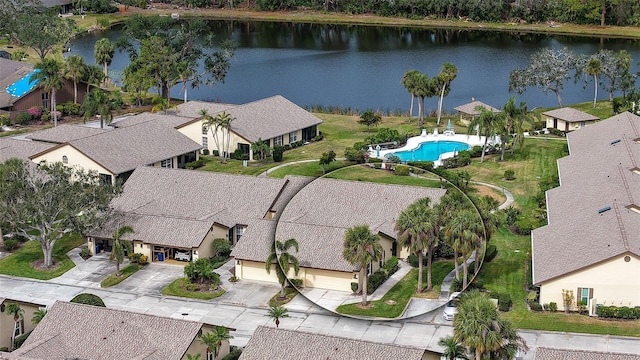 aerial view with a water view