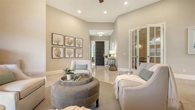 living area with french doors