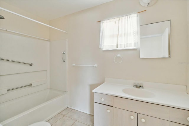 full bathroom featuring tile patterned flooring, vanity, shower / bath combination, and toilet