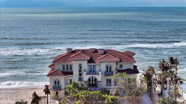 view of water feature with a beach view