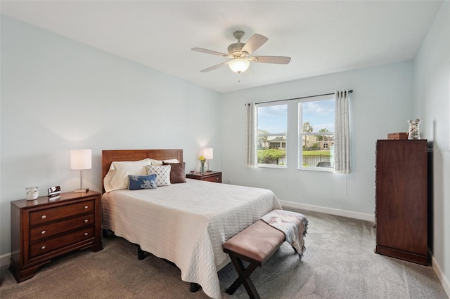 bedroom featuring ceiling fan and carpet flooring