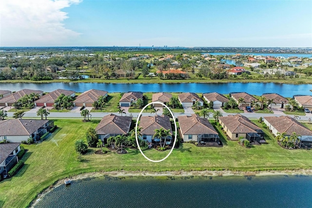 bird's eye view featuring a water view