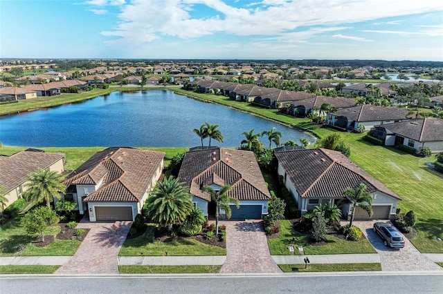 aerial view with a water view