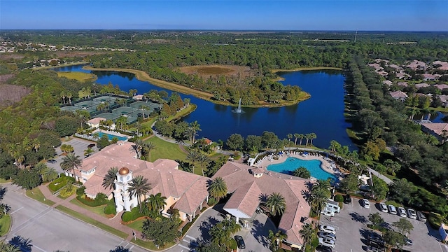 aerial view with a water view