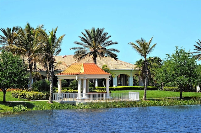 view of water feature with a gazebo