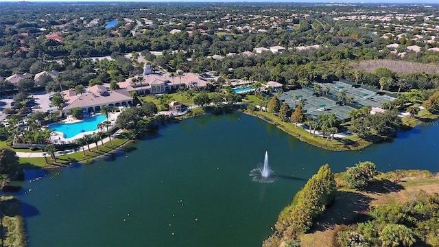 aerial view with a water view