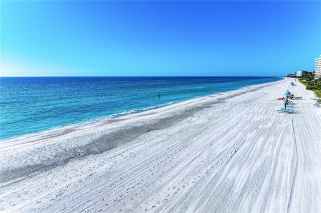 property view of water featuring a beach view