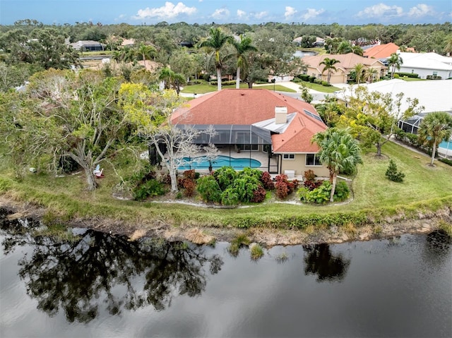 aerial view with a water view