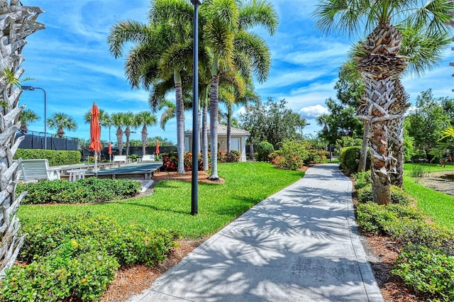 view of home's community with a lawn