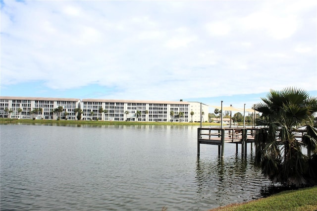 view of dock with a water view