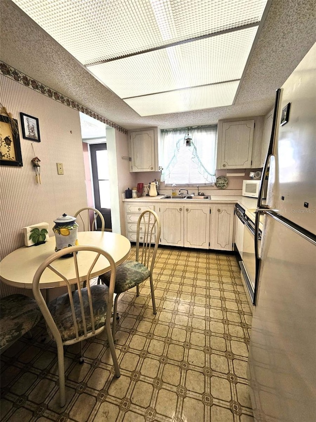 kitchen featuring fridge, range, and sink