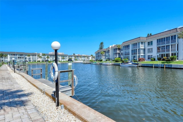 dock area featuring a water view