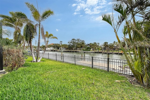 view of yard with a water view