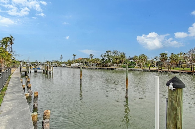 view of dock with a water view