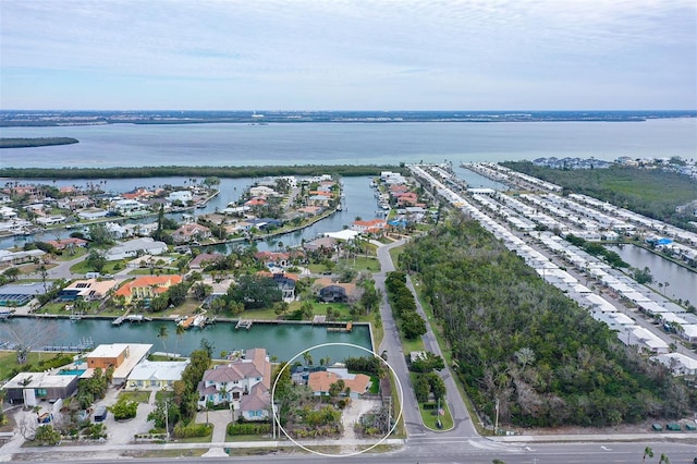 aerial view with a water view