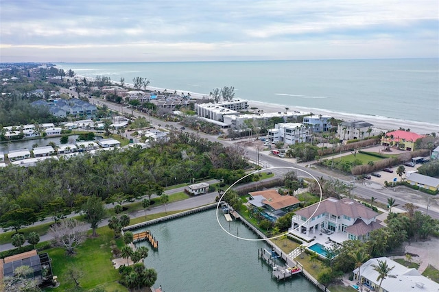 aerial view featuring a water view