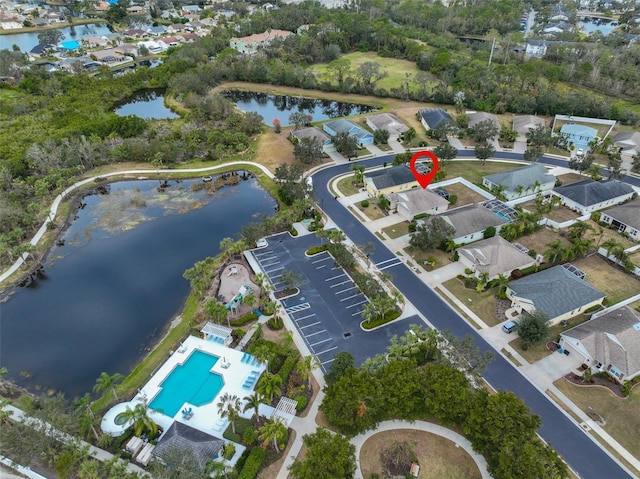 aerial view with a water view