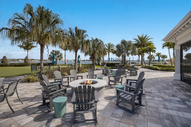 view of patio / terrace with a fire pit