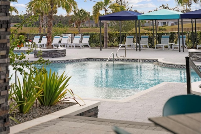 view of swimming pool with a patio area