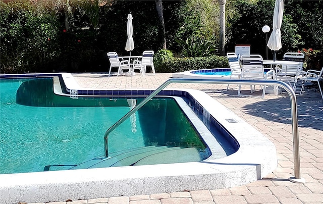 view of swimming pool with a patio area