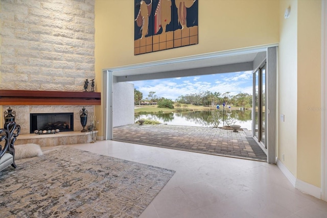 entryway with a water view