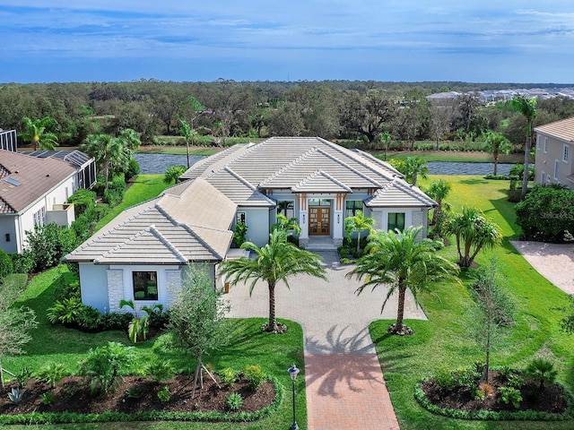 bird's eye view featuring a water view