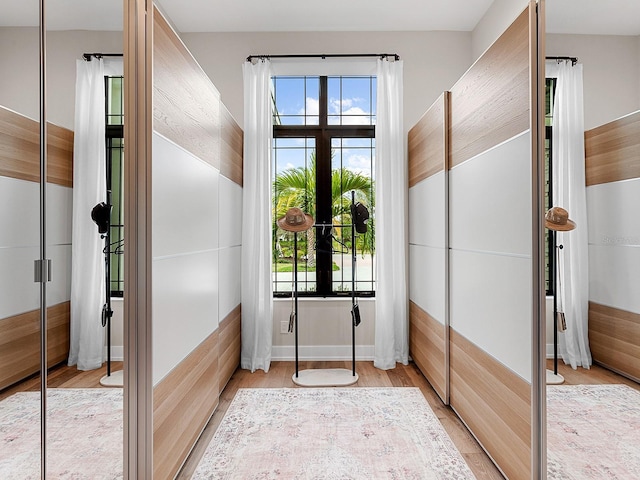 doorway with plenty of natural light and light wood-type flooring