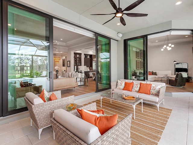 view of patio / terrace featuring an outdoor hangout area and ceiling fan