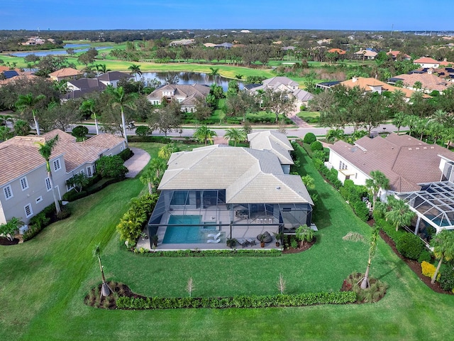 aerial view featuring a water view