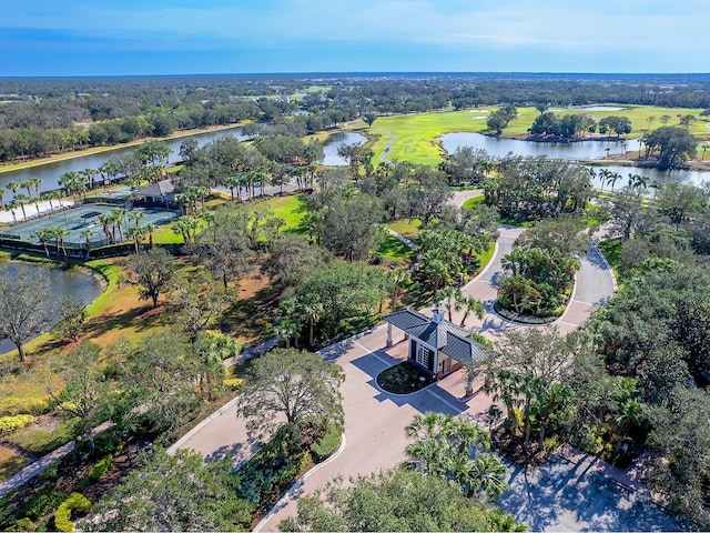 aerial view with a water view