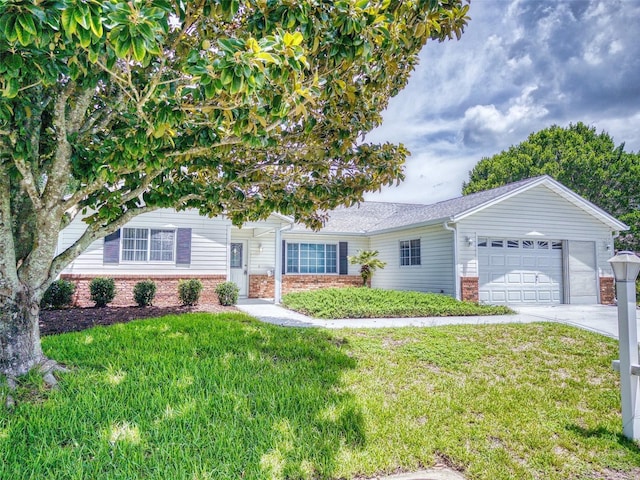 ranch-style house with a front lawn and a garage