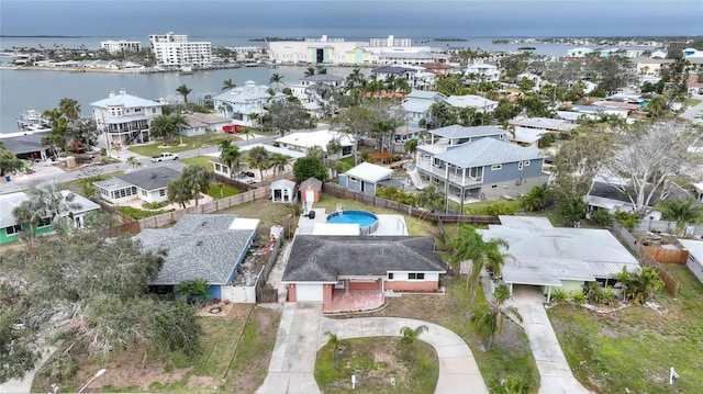 aerial view with a water view